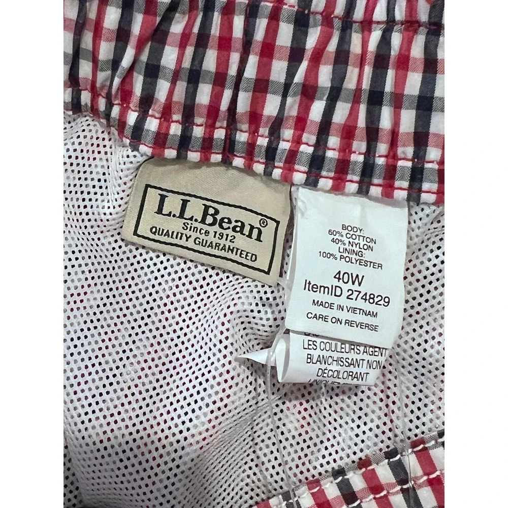 LL Bean Mens 40W Vacationland Swim Short Plaid Cargo Preppy NWT‎